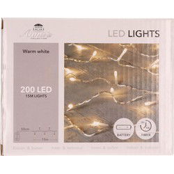 1x Kerstverlichting op batterij met timer warm wit 200 lampjes - Lichtsnoeren