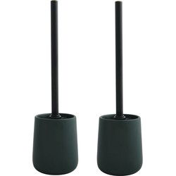 MSV Toiletborstel in houder/wc - 2x - borstel Malmo - keramiek/rvs - donkergroen/zwart - 39 x 10 cm - Toiletborstels