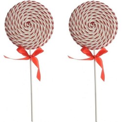 2x Kerst hangdecoratie wit/rode lolly snoepgoed 36 cm - Kersthangers