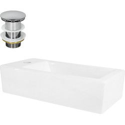 Wastafel incl. zilveren kabelwaste zonder overloop 51x25x13 cm Wit keramiek Links uitgelijnd ML design