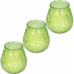 Windlicht geurkaars - 3x - groen glas - 48 branduren - citrusgeur - geurkaarsen