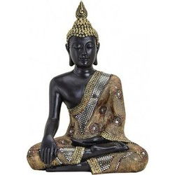 Beeldje boeddha - polystone - zwart/goud - 32x20x45 cm - decor - Beeldjes