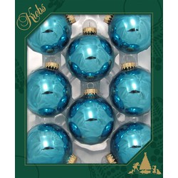Krebs kerstballen - 8x st - turquoise blauw - 7 cm - glas - Kerstbal