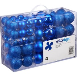 Relaxdays Kerstballen - 100x st - kobalt blauw - kunststof - Kerstbal