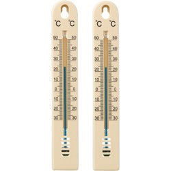 Set van 2x stuks buiten muurthemometer beige kunststof 13 cm - Buitenthermometers