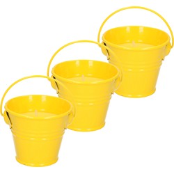 Citronella kaarsen - in zink potje - set 3x - geel - 5 branduren - geurkaarsen