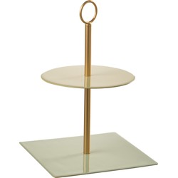 J-line - Voedselstand Rond+vierkant Metaal Groen/goud - 18x18x26cm