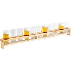 FSC® Houten 1 Meter BIER Dienblad | Biermeter | Bierlat | Meter Bier dienblad met gaten | Bierglashouder | Voor 11 Glazen bier | Afm. 100 x 8,5 x 10 Cm.