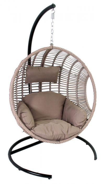 24Designs SALE - Relax Hangstoel Ibiza 1-Persoons Egg Chair - Zand Vlechtwerk + Taupe Kussens - 