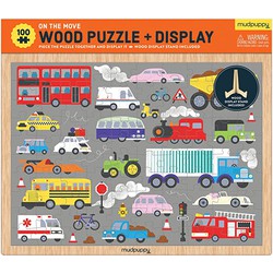 Mudpuppy houten puzzel Voertuigen Onderweg incl. standaard - 100 stukjes
