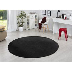 Rond Uni Laagpolig Effen Vloerkleed - Fancy - Zwart - 133cm rond Ø