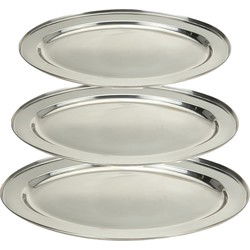 Excellent Houseware - food serving bowls/plates - set 3x - oval - silver - ss metal - 35/40/45 cm - Serveerschalen