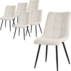 Eetkamerstoelen set van 6 Beige keukenstoel met polyester hoes en stalen poten ML-Design