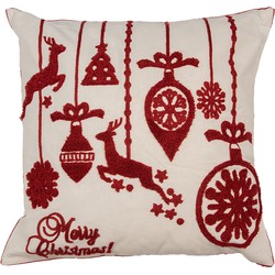 Clayre & Eef Kussenhoes 45x45 cm Wit Rood Polyester Vierkant Kerst