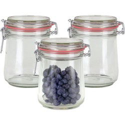 Weckpot/inmaakpot - 3x - glas - 720 ml - beugelsluiting - transparant - Weckpotten