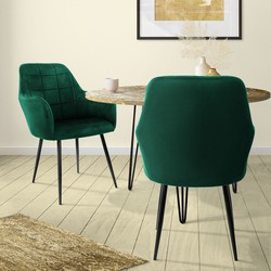 ML-Design set van 2 eetkamerstoelen, donkergroen, met rugleuning en armleuningen