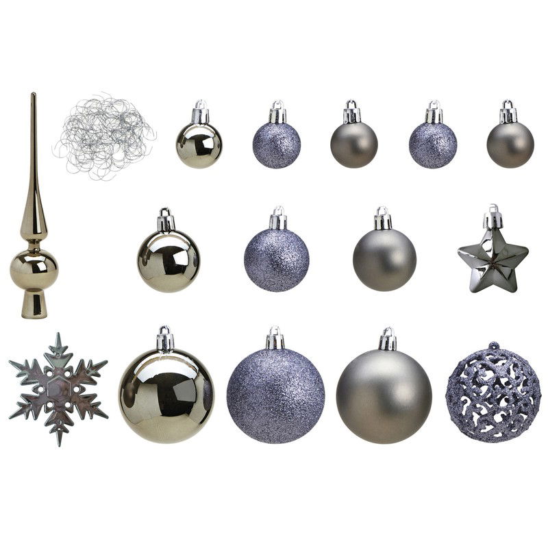 Pakket met 110x stuks kunststof kerstballen/ornamenten met piek grijs - Kerstbal - 