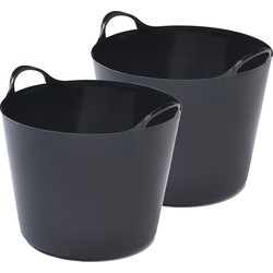 2x stuks flexibele emmers - 26 liter - Kunststof - Zwart - 38 x 41 x 35 cm - Wasmanden