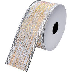 Clayre & Eef Kerstlint 38 mm Wit Goudkleurig Synthetisch