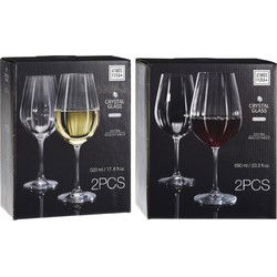 8x Witte en rode wijnglazen 520 ml/690 ml van kristalglas - Wijnglazen