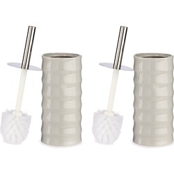 Set van 2x stuks toiletborstel/wc-borstel kiezelgrijs gestreept keramiek 31 cm - Toiletborstels