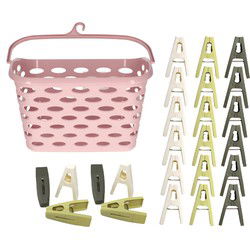 Wasknijpers ophangmandje met haak - roze - en 80x gekleurde wasknijpers van 6 cm - knijperszakken