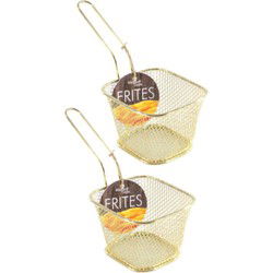 2x stuks gouden patat/snack serveermandjes/frietmandjes 10 cm - Serveerschalen
