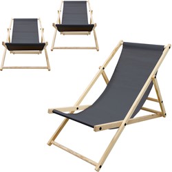 Opklapbare houten ligstoel 3 ligposities tot 120 kg antraciet