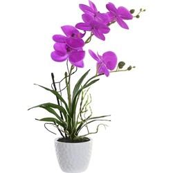 Items Orchidee bloemen kunstplant in witte bloempot - roze bloemen - H45 cm - Kunstplanten