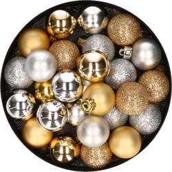 28x stuks kunststof kerstballen zilver en goud mix 3 cm - Kerstbal