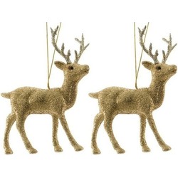 2x Gouden herten kerstornamenten kersthangers 12 cm - Kersthangers