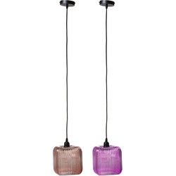  J-Line Hanglamp Glas  Vierkant Geribbeld Roze - Paars
