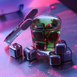 Decopatent® Whiskey Stones Set van 8x RVS IJsblokjes + Tang - Whiskey Stenen - IJsblokjesvorm - Cocktail Ice Cube Koelstenen