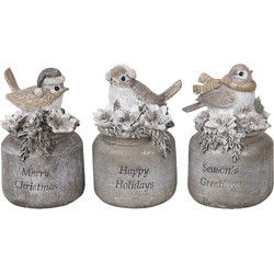 Clayre & Eef Beeld Vogel Grijs Kunststof