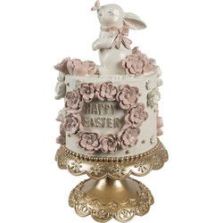 Clayre & Eef Decoratie Beeld Taart Ø 18x32 cm Wit Roze Kunststof
