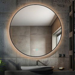 Lumoire Badkamerspiegel met Verlichting - Neon - 80CM Rond - Anti Condens Verwarming - Mat Zwart