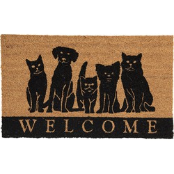 Clayre & Eef Deurmat  75x45 cm Bruin Kokosvezel Rubber Rechthoek Honden Welcome Kokosmat