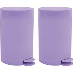 MSV kleine Pedaalemmer - 2x - kunststof - lila paars - 3L - 15 x 27 cm - Pedaalemmers