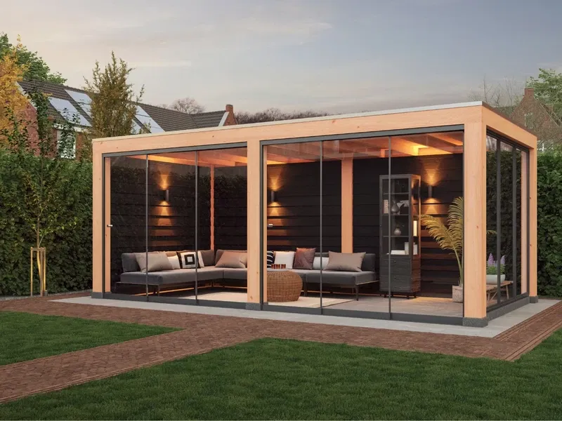 Douglas overkapping, 600 x 300, met zwarte achterwand en zijwand, Westwood Modern - 