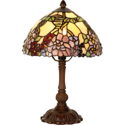 LumiLamp Tiffany Tafellamp  Ø 22x32 cm Geel Groen Glas Bloemen Tiffany Bureaulamp