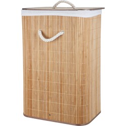 Storage Solutions Wasmand - bamboe hout - met deksel - naturel - 40 x 30 x 60 cm - 70 liter - Wasmanden