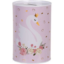 Clayre & Eef Spaarpot Ø 10x15 cm Roze Metaal Zwaan
