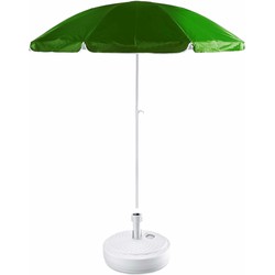 Groen strand/tuin basic parasol van nylon 200 cm + parasolvoet wit rotan - Parasols