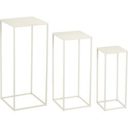 Mica Decorations Bijzettafel Quinty - 30x30x70 cm - Ijzer - Gebroken Wit - Set van 3