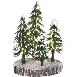 - 4 Snowy trees on base with warm white light battery operated - Luville