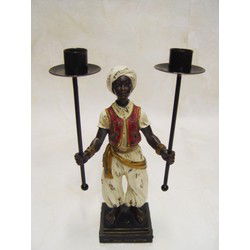 A RESIN VASSAL DOUBLE CANDLE HOLDER
