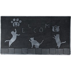 Clayre & Eef Deurmat  75x45 cm Zwart Rubber Rechthoek Katten Mat