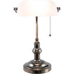 LumiLamp Bureaulamp Bankierslamp  27x23x42 cm  Wit Ijzer Glas Tafellamp