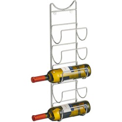 Zilveren chroom wijnflesrek/wijnrekken hangend voor 5 flessen 61 cm - Wijnrekken