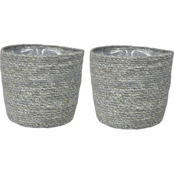 Set van 3x stuks plantenpot/bloempot van jute/zeegras diameter 18 cm en hoogte 16 cm ijsblauw/grijs - Plantenpotten